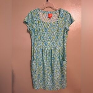 Jude Connelly  Geometric Patterned Dress in Blue and Green Nylon Size S